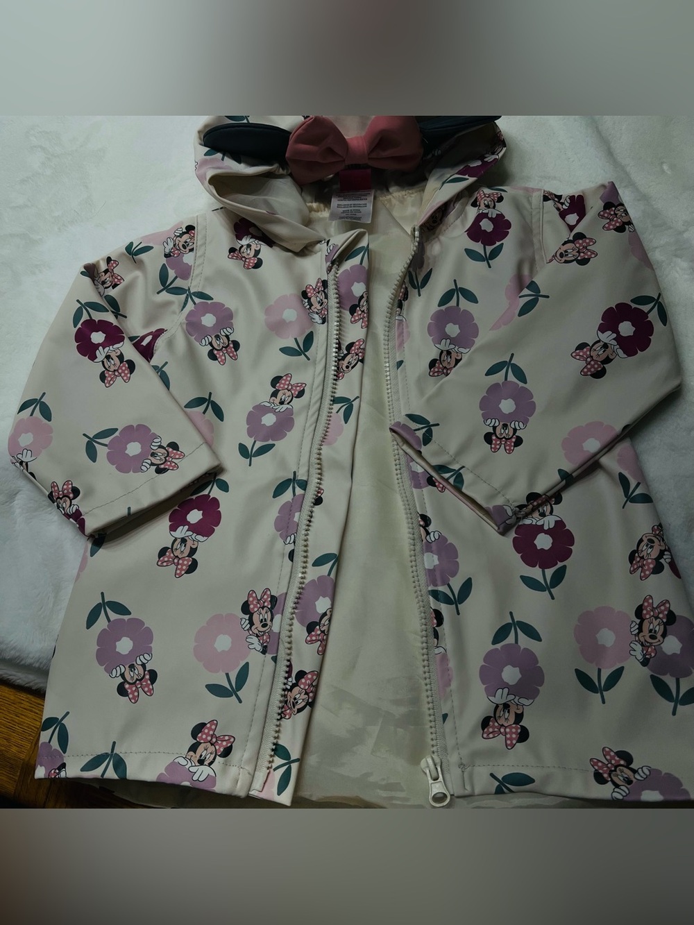 Disney Cream Hooded Raincoat with Pink & Purple Minnie Floral Print